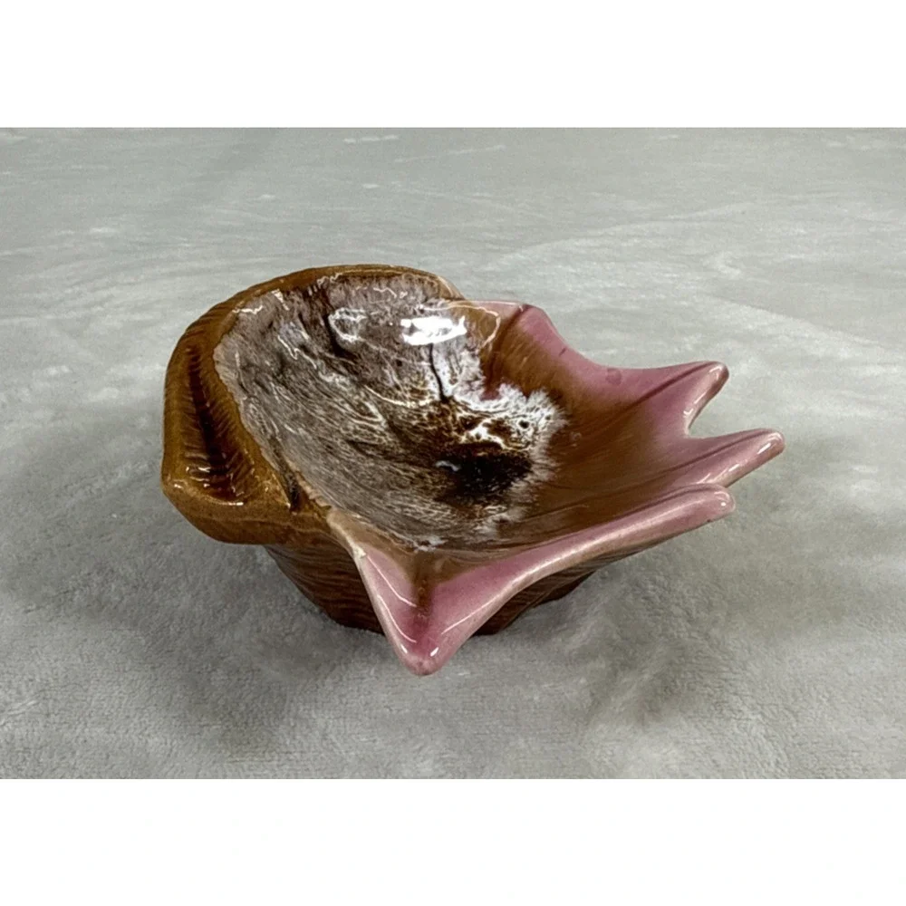 Studio Pottery Sea Shell Candy Trinket Dish Brown & Pink Glazed Benefits Charity